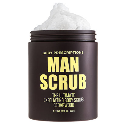 Picture of Body Prescriptions Body Scrub for Men- Ultimate Exfoliating Scrub Infused with Cedarwood, Men’s Body Wash in Jar with Twist Top, 21 oz, For All Skin Types