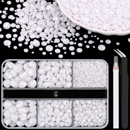 Picture of Resin Rhinestones for Crafting, 1 Box White Multi Sizes Flatback Bedazzling Crystals for Crafts DIY Nail Art Decoration, Non Hotfix Gems Charms for Tumbler Shoes Clothing Fabric Face Makeup Manicure