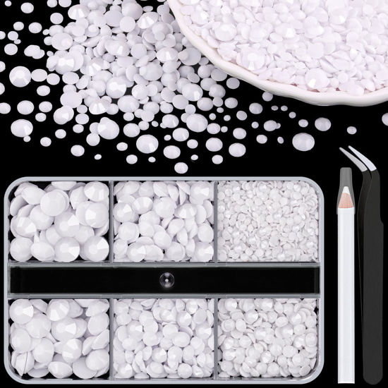 Picture of Resin Rhinestones for Crafting, 1 Box White Multi Sizes Flatback Bedazzling Crystals for Crafts DIY Nail Art Decoration, Non Hotfix Gems Charms for Tumbler Shoes Clothing Fabric Face Makeup Manicure