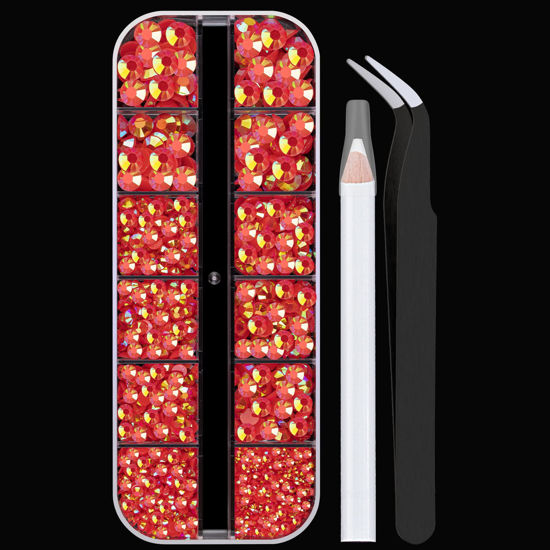 Picture of BELLEBOOST Resin Rhinestones Kits, 2/3/4/5/6mm Flatback Jelly Rhinestones, 1 Box Red AB Non Hotfix Crystal Gems for DIY Crafts Mugs Bottles Tumblers Clothes Makeup Nail Manicure