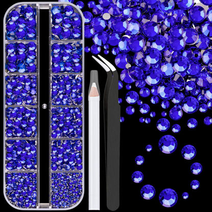 Picture of Resin Rhinestones for Crafting, 1 Box Royal Blue Flatback Crystals for Bedazzling Crafts DIY Nail Art Deco, Non Hotfix Bulk Gems Charms for Tumbler Shoes Clothing Fabric Face Makeup Manicure