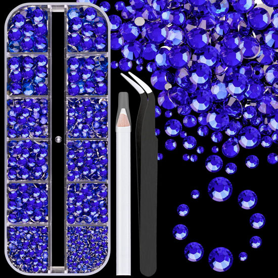 Picture of Resin Rhinestones for Crafting, 1 Box Royal Blue Flatback Crystals for Bedazzling Crafts DIY Nail Art Deco, Non Hotfix Bulk Gems Charms for Tumbler Shoes Clothing Fabric Face Makeup Manicure