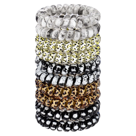 Picture of JessLab Spiral Hair Ties, 10 Pcs Traceless Phone Cord Hair Ties Plastic Coil Hair Ties Ponytail Holders No-Damage Hair Accessory for Girls Women Ladies, Color Assorted, Set 16