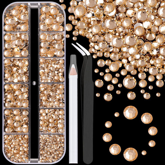 Picture of Resin Rhinestones for Crafting, 1 Box Champagne Flatback Crystals for Bedazzling Crafts DIY Nail Art Deco, Non Hotfix Bulk Gems Charms for Tumbler Shoes Clothing Fabric Face Makeup Manicure