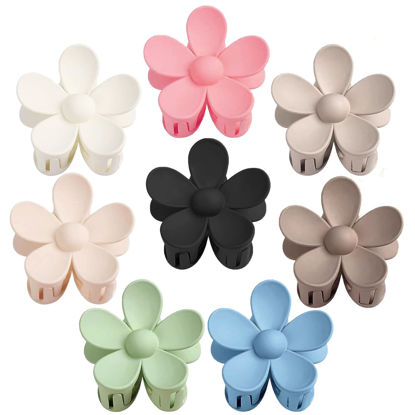 Picture of Flower Hair Clips 8PCS, Large Claw Clips for Women Girls Thick Thin Hair, Strong Hold Nonslip Big Dasiy Jaw Clamps Matte Hair Accessories 8 Colors
