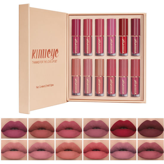 Picture of KIMIEYE 12 Colors Matte Liquid Lipstick Kit, Long Lasting Lip Tint, Waterproof Lip Stain, Non-Stick Cup Quick-dry Velvet Nude to Red Lipstick Makeup Set, Up to 24H Wear (SET B)