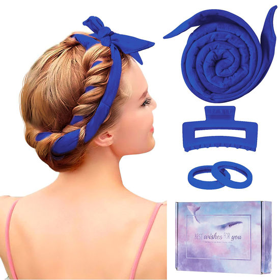 Picture of Flylipu Heatless Curling Rod Headband, Upgraded 60" Extra Long Heatless Curls Soft Hair Curlers to Sleep In, Hair Rollers for No Heat Curls - Deep Blue