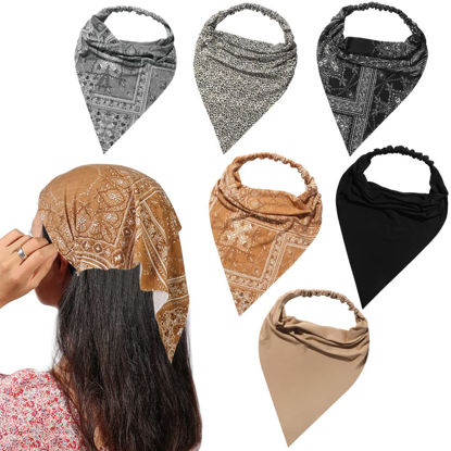 Picture of 6 Pack Hair Bandanas Headband for women - Boho Scarf Headbands Paisley Elastic Hair Kerchief Large Triangle Head Scarves with Clips Non Slip for Teen Girls