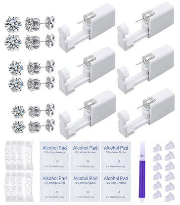 Picture of VitaCool Ear Piercing Kit Disposable Ear Cartilage Piercing Gun Kit with Sterile Multi-sized CZ Studs Easy and Safe Earring Self Piercing Kit for Yourself Use at Home (Style B-CZ-3/4/5mm-)