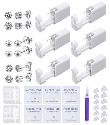 Picture of VitaCool 37 Pcs Ear Piercing Kit Disposable Ear Piercing Gun Kit with Sterile Multi-sized CZ Earring Studs Easy and Safe Earring Self Piercing Kit for Your Own Use at Home (3Mix-3mm-Silver-)