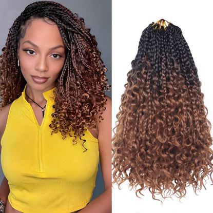 Picture of Beverlee Boho Box Braids 8 Packs Goddess Box Braids 14 Inch Bohemian Box Braids Crochet Hair Crochet Box Braids with Curly Ends Pre-looped Synthetic Crochet Hair for Black Womem