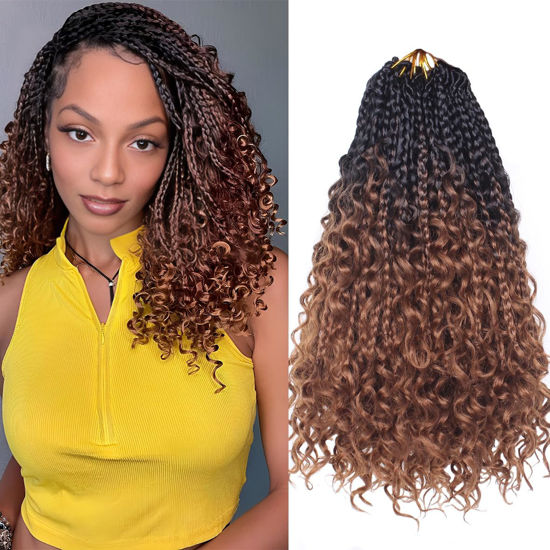 Picture of Beverlee Boho Box Braids 8 Packs Goddess Box Braids 14 Inch Bohemian Box Braids Crochet Hair Crochet Box Braids with Curly Ends Pre-looped Synthetic Crochet Hair for Black Womem