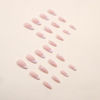 Picture of Pink French Tip Press on Nails Heart Fake Nails with Gold Line Design Love Glue on Nails Glossy Acrylic Full Cover Nude Pink Stick on Nails Medium Stiletto False Nails for Women Manicure