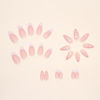 Picture of Pink French Tip Press on Nails Heart Fake Nails with Gold Line Design Love Glue on Nails Glossy Acrylic Full Cover Nude Pink Stick on Nails Medium Stiletto False Nails for Women Manicure