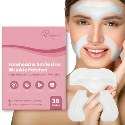 Picture of Forehead Wrinkle Patches and Smile Line Patches Set | Hyaluronic Acid Aloe Collagen Vitamin E | Overnight Treatment for Fine Lines Nasolabial Folds and Facial Wrinkles | Non-Invasive Skin-Friendly