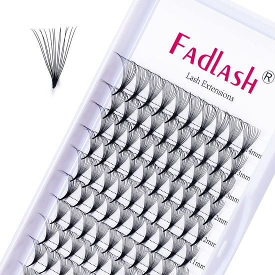 Picture of Premade Fans Eyelash Extensions 14D 0.07 C Curl Mixed Tray Premade Lash Fans Middle Stem Pointed Base Lashes Extension Premade Volume Fans Pro Point (14D-0.07-C, 8-14mm)