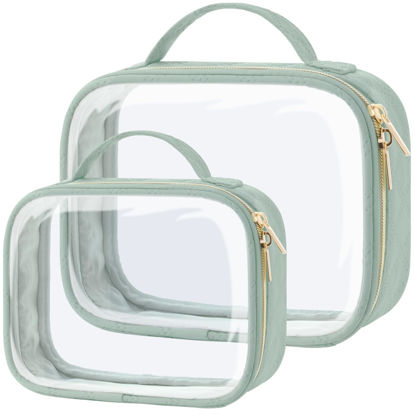 Picture of PACKISM TSA Approved Toiletry Bag, 2 Pack Clear Makeup Bags with Handle Large Opening, Clear Toiletry Bags Fit Carry-on Travel Essential, Clear Travel Bags for Toiletries, Laurel Green
