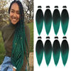Picture of Pre-Stretched Braiding Hair, 24 inch Braiding Hair 8 Packs Ombre Black to Green Professional Soft Yaki Texture,No Itch, Hot Water Setting Hair Extensions for Braids (24in,1B/Green)