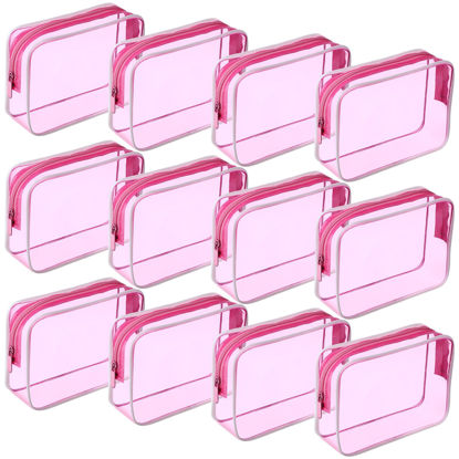 Picture of Weewooday 12 Pieces Clear Cosmetics Bag PVC Zippered Clear Toiletry Carry Pouch Cosmetic Makeup Bag Waterproof Makeup Bag Vinyl Plastic Organizer Case for Vacation Bathroom(Medium,Hot Pink)