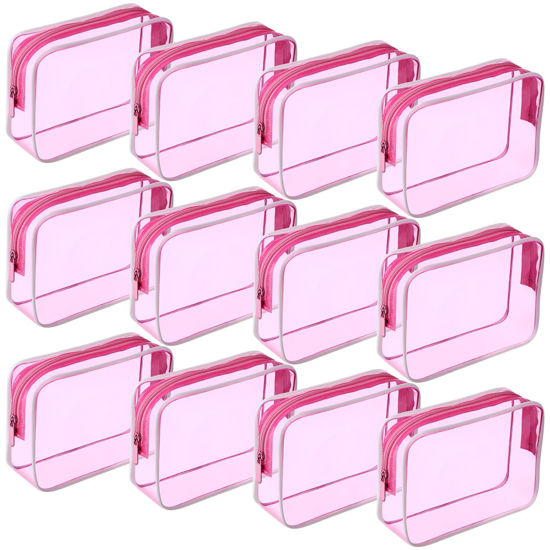 Picture of Weewooday 12 Pieces Clear Cosmetics Bag PVC Zippered Clear Toiletry Carry Pouch Cosmetic Makeup Bag Waterproof Makeup Bag Vinyl Plastic Organizer Case for Vacation Bathroom(Medium,Hot Pink)