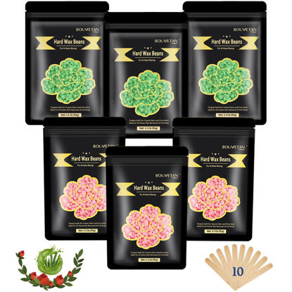 Picture of Wax Beads for Hair Removal, Bouvetan 1.3Lb/21oz Hard Wax Beans for Brazilian Waxing, Hard Wax for Eyebrow, Face, Bikini, Legs, Arms for Women Men Hair Removal with 10pcs Wax Spatulas, 6 Packs