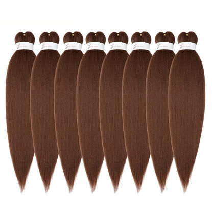 Picture of Ubeleco Pre Stretched Braiding Hair, 14-inch Braiding Hair, 8 Packs Soft Yaki Texture,No Itch, Hot Water Setting Synthetic Hair Extensions for Braids Auburn Brown(14in,30#)