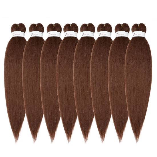 Picture of Ubeleco Pre Stretched Braiding Hair, 14-inch Braiding Hair, 8 Packs Soft Yaki Texture,No Itch, Hot Water Setting Synthetic Hair Extensions for Braids Auburn Brown(14in,30#)