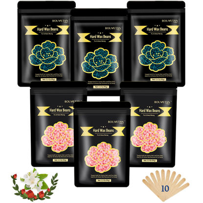 Picture of Wax Beads for Hair Removal, Bouvetan 1.3Lb/21oz Hard Wax Beads for Brazilian Waxing, Waxing Beads for Eyebrow, Face, Bikini, Legs, Arms for Women Men Hair Removal with 10pcs Wax Spatulas, 6 Packs
