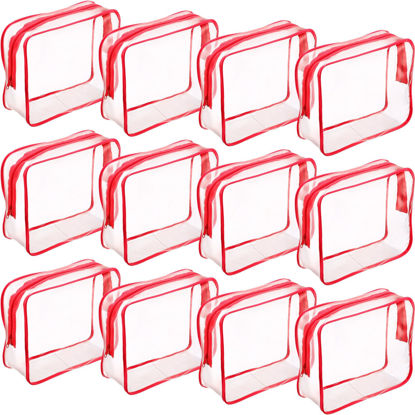 Picture of Weewooday 12 Pieces Clear Cosmetics Bag PVC Zippered Clear Toiletry Carry Pouch Cosmetic Makeup Bag Waterproof Makeup Bag Vinyl Plastic Organizer Case for Vacation Bathroom(Medium,Red)