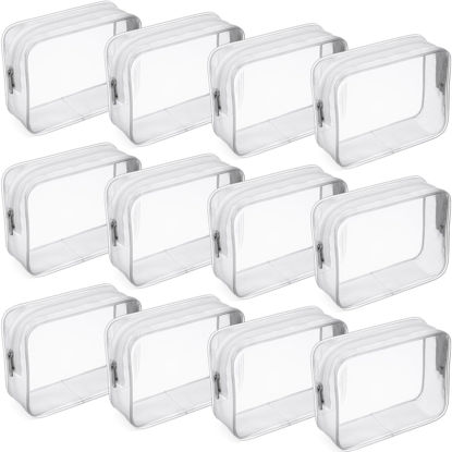 Picture of Weewooday 12 Pieces Clear Cosmetics Bag PVC Zippered Clear Toiletry Carry Pouch Cosmetic Makeup Bag Waterproof Makeup Bag Vinyl Plastic Organizer Case for Vacation Bathroom(Medium,Grey)