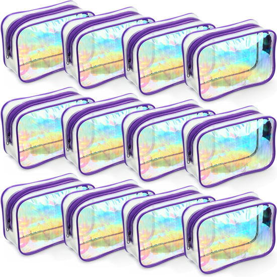 Picture of Weewooday 12 Pieces Clear Cosmetics Bag PVC Zippered Clear Toiletry Carry Pouch Cosmetic Makeup Bag Waterproof Makeup Bag Vinyl Plastic Organizer Case for Vacation Bathroom(Large,Dazzling)