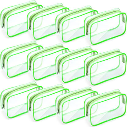 Picture of Weewooday 12 Pieces Clear Cosmetics Bag PVC Zippered Clear Toiletry Carry Pouch Cosmetic Makeup Bag Waterproof Makeup Bag Vinyl Plastic Organizer Case for Vacation Bathroom(Large,Green)