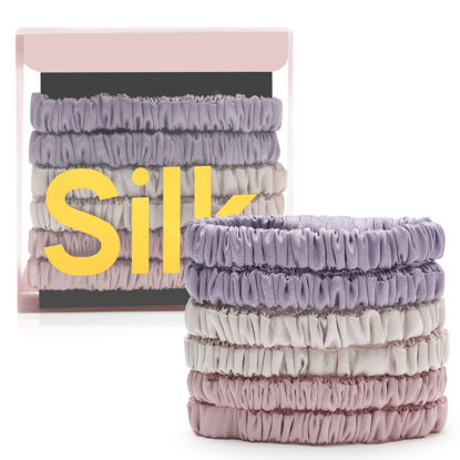 Picture of 6Pcs Silk Hair Ties Small 22 Momme 100% Pure Mulberry Silk Scrunchies for Women Girls Thin Skinny Hair Sleep Scrunchies No Damage(Color 08)