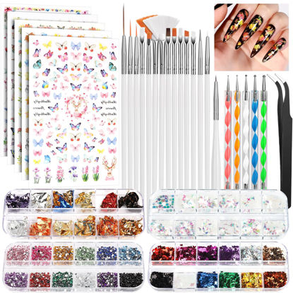 Picture of FANDAMEI Nail Tools, Nail Art Brushes Set, Nail Art Dotting Tools, Nail Stickers, Butterfly Nail Art Sequins, Nail Foils, Nail Art Flakes Iridescent, Rhinestones For Nails Design, Nail Art Kits