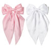 Picture of Furling Pompoms Pink Hair Bow Clips for Women,Large White Satin Hair Bows,Long-Tail Alligator Clips,Big Hair Bow Girls 2pcs Hair Accessories for Birthday Wedding Prom Party