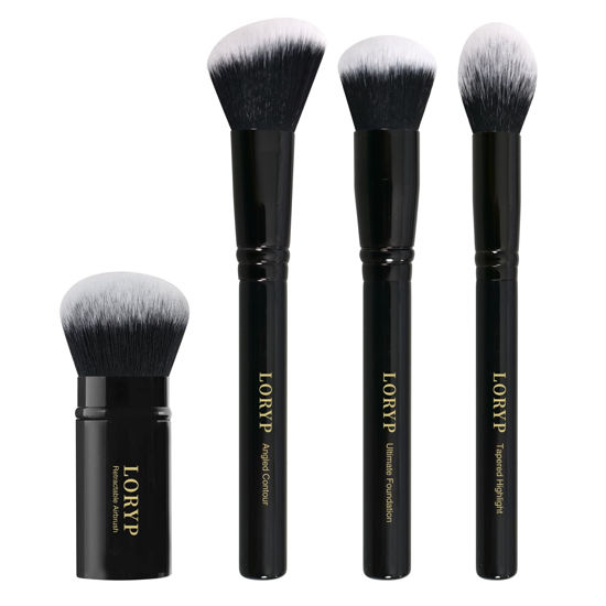 Picture of LORYP 4 Pcs Full Face Professional Makeup Brushes Set with Retractable Kabuki Airbrush For Powder,Liquid,Cream,Angled Blush Brush, Foundation Brush, Tapered Highlight Brush