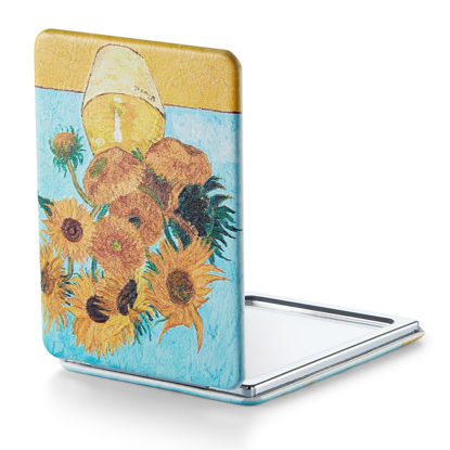 Picture of OMIRO Compact Mirror, Unique Painting PU Leather 1X/3X Magnification, Ultra Portable for Purses, 2.4" W x 3.4" L (Sunflowers)