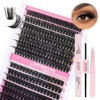 Picture of FADLASH Lash Extension DIY Kit Volume Fluffy Lash Clusters D Curl Cluster Lashes with Lash Bond and Seal Lash Tweezers for DIY Eyelash Extension at Home for Self Use（Kit 60D+80D-0.07D-12-18MIX）