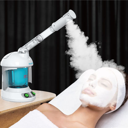 Picture of Facial Steamer - DENFANY Nano Ionic Face Steamer with Extendable 360° Rotating Arm - Portable Facial Steamer for Personal Care at Home or Salon (Blue)