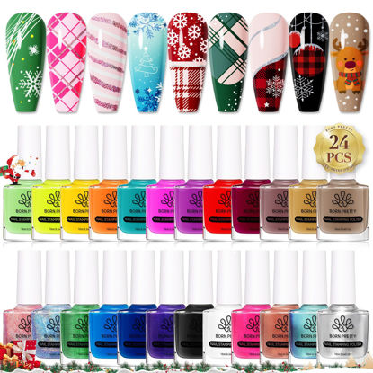 Picture of Born Pretty Nail Art Stamping Polish Holographic Chameleon Effect Fingernail Stamp Polish Set Manicure Print Nail Polish for Stamping Plates 24 Colors Bulk Nail Polish Set Gift Collection