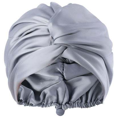 Picture of Silk Satin Sleeping Bonnet for Women: Men Adjustable Curly Hair Braid Wrap Night Cap Tie Elastic Drawstring Band - Dark Gray