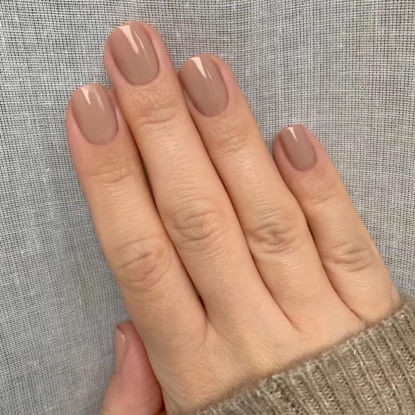 Picture of Brown Press On Nails Short Square Fake Nails Acrylic Nails Press Ons Short False Nails With Artificial Glossy Designs Full Cover Glue On Nails Short Stick On Nails For Women Girls 24Pcs