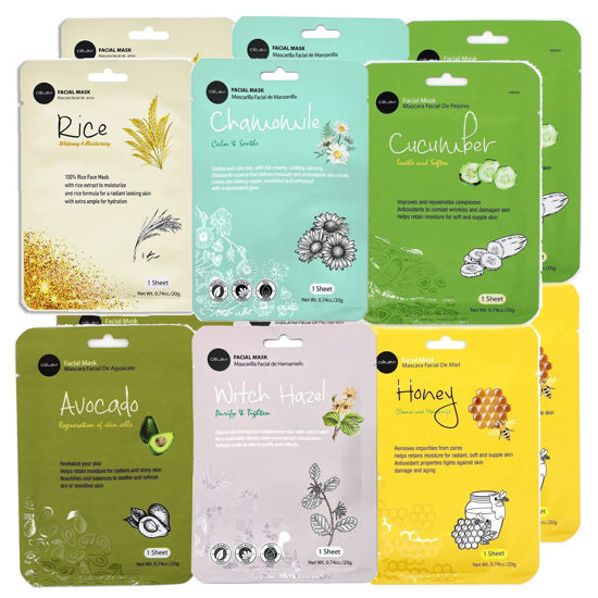 Picture of Celavi Essence Facial Face Mask K-Beauty Skincare Korea Skin Care Moisturizing (2 of each) B Set
