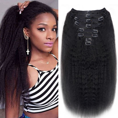 Picture of Mihugass Clip in Hair Extensions Real Human Hair Clip ins Double Weft Kinky Straight Clip ins for Women 120g 8pcs Clip on Hair Extensions Human Hair (18 Inch)