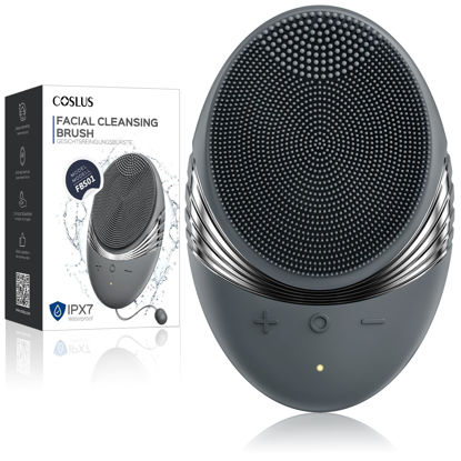 Picture of Face Scrubber Facial Cleansing Brush : COSLUS Portable Silicone Waterproof Rechargeable Face Wash Brush, 5 Cleansing Modes, Electric Deep Cleaning for Men & Women, Removing Blackhead, Exfoliating