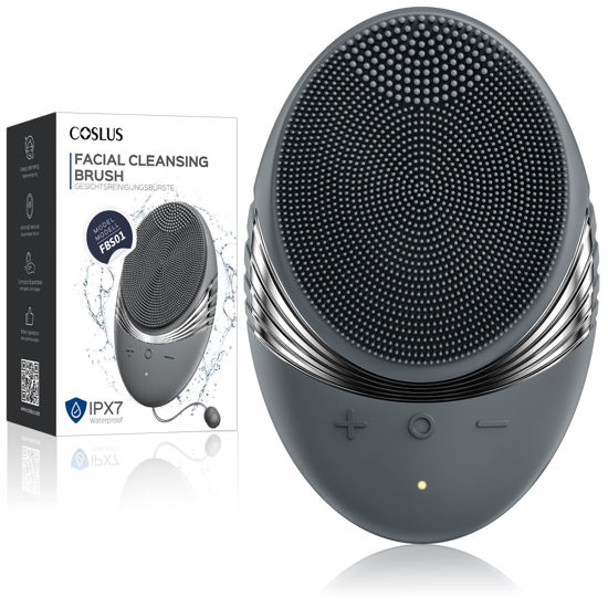 Picture of Face Scrubber Facial Cleansing Brush : COSLUS Portable Silicone Waterproof Rechargeable Face Wash Brush, 5 Cleansing Modes, Electric Deep Cleaning for Men & Women, Removing Blackhead, Exfoliating
