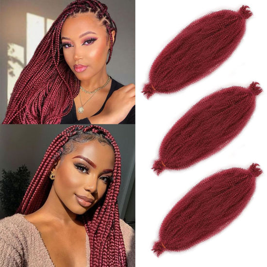 Picture of 12 Inch Red Pre Separated Spring Twist Hair 3 Packs Springy Afro Twist Hair Pre Fluffed Hair For Distressed Soft Natural Marley Twist Braiding Hair Synthetic Extension For Women(12 Inch 3Pcs,BUG#)