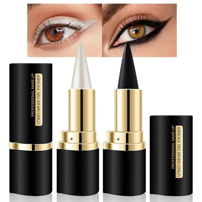 Picture of evpct 2Pcs Black Silver Gel Eyeliner Pencil Eye Black Face Paint Stick Makeup Set Waterproof Matte Cream Crayon Eyeliner Pencil Set Cat Eye Liners Eyeshadow delineador de ojos contra el agua
