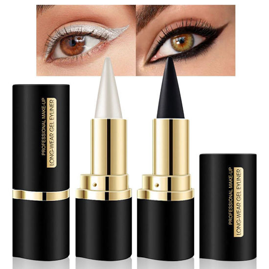 Picture of evpct 2Pcs Black Silver Gel Eyeliner Pencil Eye Black Face Paint Stick Makeup Set Waterproof Matte Cream Crayon Eyeliner Pencil Set Cat Eye Liners Eyeshadow delineador de ojos contra el agua
