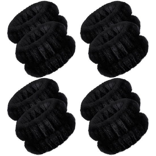 Picture of Chuangdi 4 Pairs Wrist Bands for Washing Face Wrist Spa Microfiber Wrist Wash Towel Band Scrunchies Absorbent Wrist Sweatband for Women Prevent Liquid from Spilling(Black)
